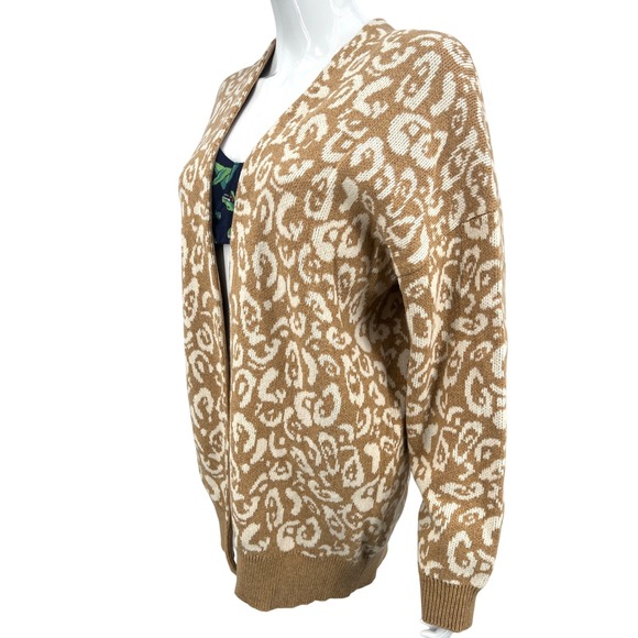 Current Elliott The Oversized Cardigan Camel Cream Leopard Print Nursing Size L - Picture 4 of 10